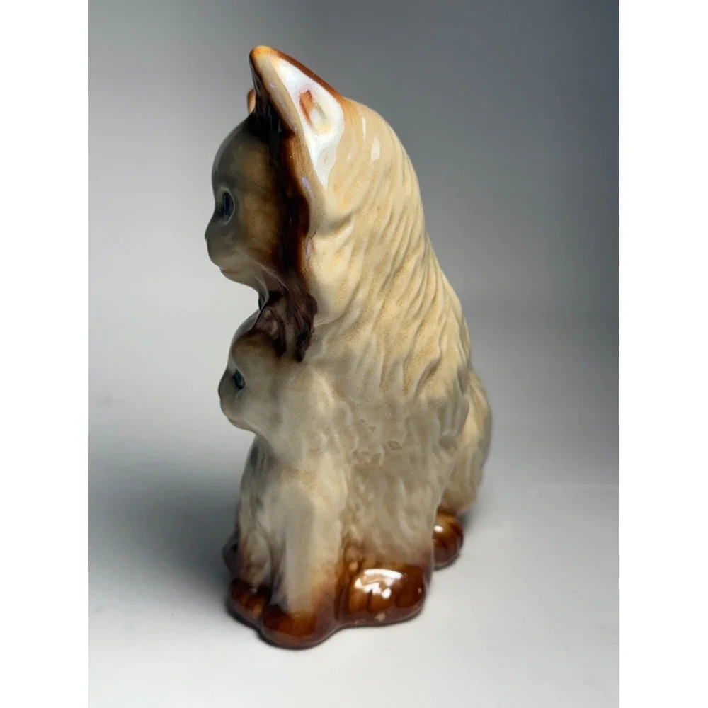 GF Brazil Ceramic‎ Cat Figurine Mother & Kitten Brown Cream Glaze 6